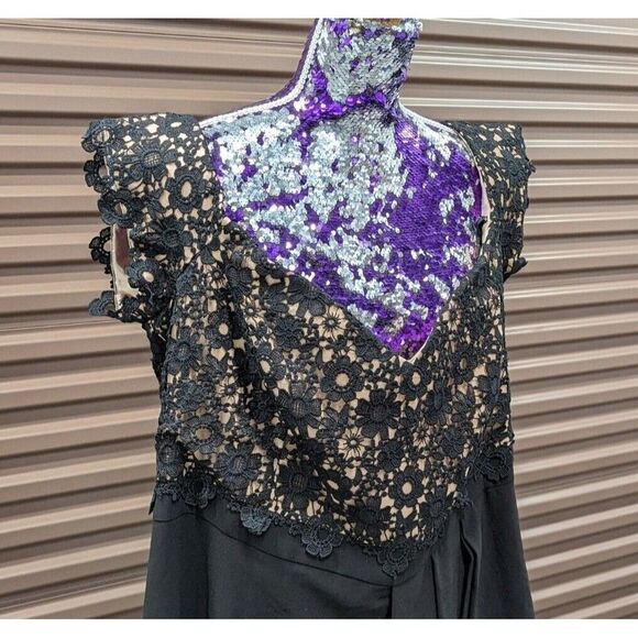 City Chic Size 20 (large) Plus Size Black Lacy Off Shoulder Midi Length Dress (E - Picture 6 of 11